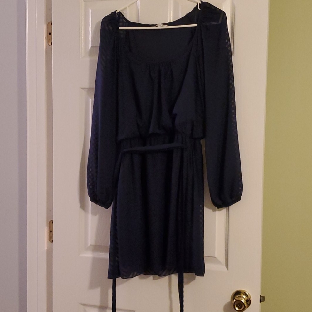 Navy blue textured long sleeve dress